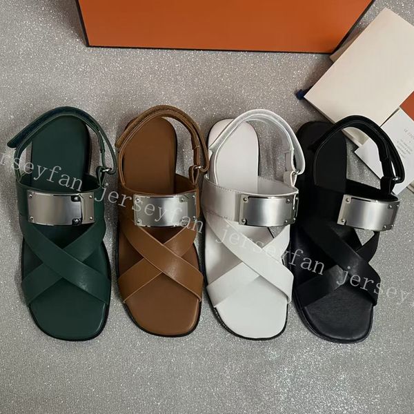 

Women Metal Lock Cross Strap Flat Sandals, Ankle Strap Open Toe Casual Summer Sandals, Comfortable Dressy Flat Shoes for Beach & Daily Wear 35126, #6 standard quality-brown