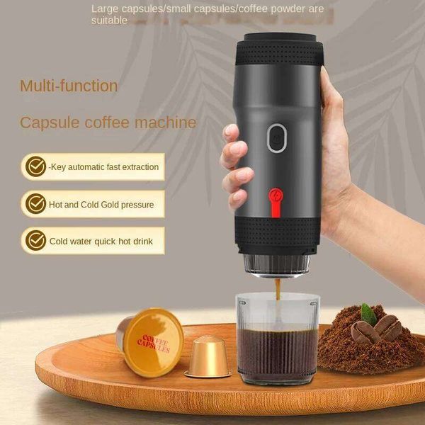 Portable Multi-Function Espresso Capsule Coffee Machine, Fully Automatic 4-6 Cup Coffee Maker with Cold Water Quick Hot Drink, Yellow