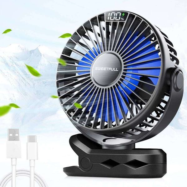 Desk 4000mAh USB-Rechargeable Clip-On Cooling Fan with 4-Speed Settings and Digital Display Standing Fans for Room Home