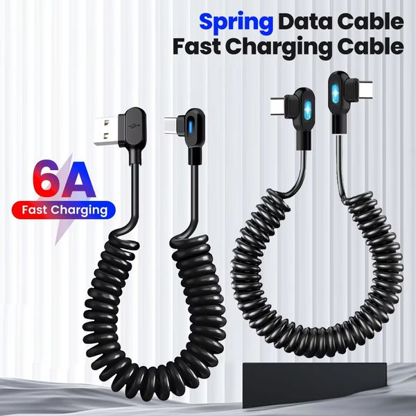 6A Dual Elbow USB C To Type C Short Spring Data Cable Fast Charging Cable For Samsung Xiaomi Phone Charger Wir