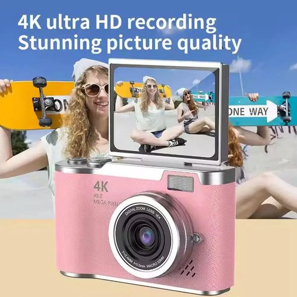 4K Digital Camera 48MP CCD 180 Flip Screen Selfie 8X Zoom Portable with 32G Card Clear Ss for Travel Daily Use Easy 260403