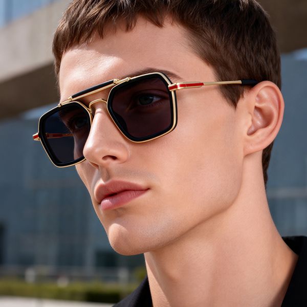 2025 New Fashion Square Frame Retro Double-Beam Copper Alloy Temples, Sun Protection Sunglasses for Men,