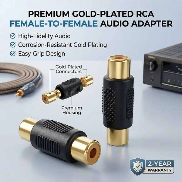 to Female Coupler Adapter, Gold-Plated AV Audio Video Connector Extender for RCA Cable Extension