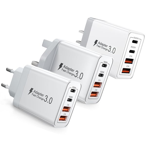 EU/UK/US/AU Wall Plug Multi-Port USB-C/USB-A Mobile Phone Charger 40W Dual PD Fast Charging Block Adapter for iPhone Samsung