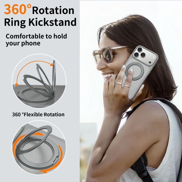 360° Rotatable Stand Magnetic Case for iPhone 17 Pro Max 16pm Matte Shockproof Phone Cover with 16pm MagSafe Bracket