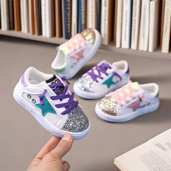 

Children's Star Sequin Sneakers for Boys Girls Breathable Non-slip Kids Casual Board Shoes Fashion Sparkle Sneakers for Toddler to Big Kids School Outdoor, Purple