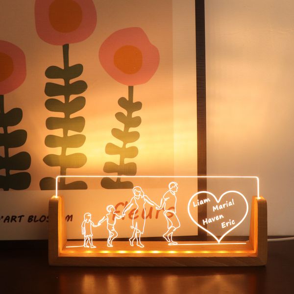

Custom 3D Acrylic LED Night Light Personalized Family Name Lamp USB Warm Light Bedroom Decor Creative Gift for Anniversary Housewarming Birthday