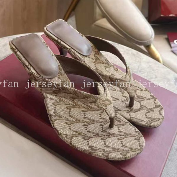 

Women Monogram Canvas Sandals Kitten Heel Genuine Leather Slip On Mules Luxury Inspired Summer Dress Flip Flops for Vacation 35391, #3 wine red-jacquard canvas