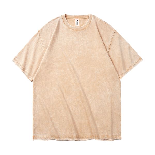 

American Style Retro Heavyweight Solid Color Short Sleeved T-shirt Men Women Summer Street Trendy Washed Old Oversized Clothes, Black