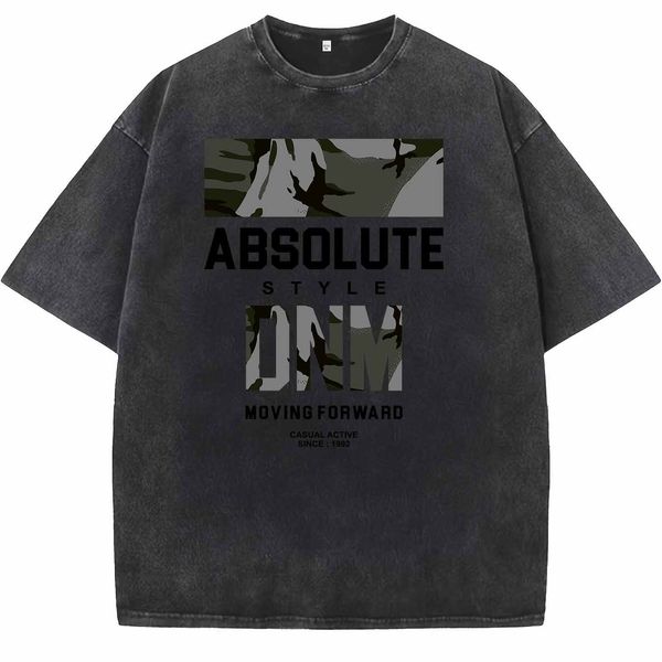 

Vintage Washed Oversized DNM Graphic T-Shirt, Men's Retro Streetwear Absolute Style Casual Tee, Silver