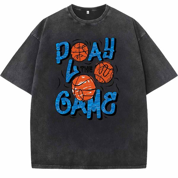 

Vintage Washed Oversized Basketball Graphic T-Shirt, Men' Retro Love The Game Streetwear Tee, Silver