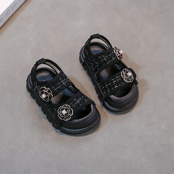 

Kids Fashion Sandals for Girls Flower Decor Open-Toe Summer Shoes Youth Anti-Slip Casual Beach Sandals daily wear Free shipping, Black