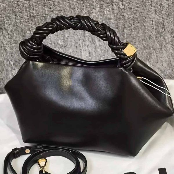 Genuine Braided Handle Clutch - Premium Smooth Leather Handbag, Luxury Multi-way Shoulder Bag