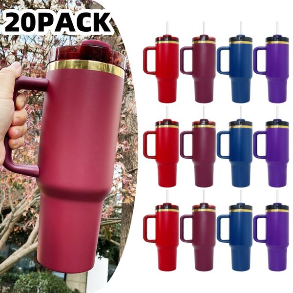 Mother's Day gift Double walled colored Powder coated 40oz gold plated mug stainless steel insulated tumbler with handle and straw for Valentine's Day gift