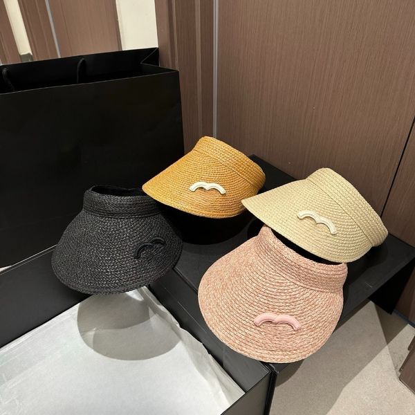 

Designer Fashion Straw Sun Visors Hat Empty Top Woman Outdoor Visor Adjustable Casual Luxury Beach Sunhat Baseball Sport Hats Summer, Yellow