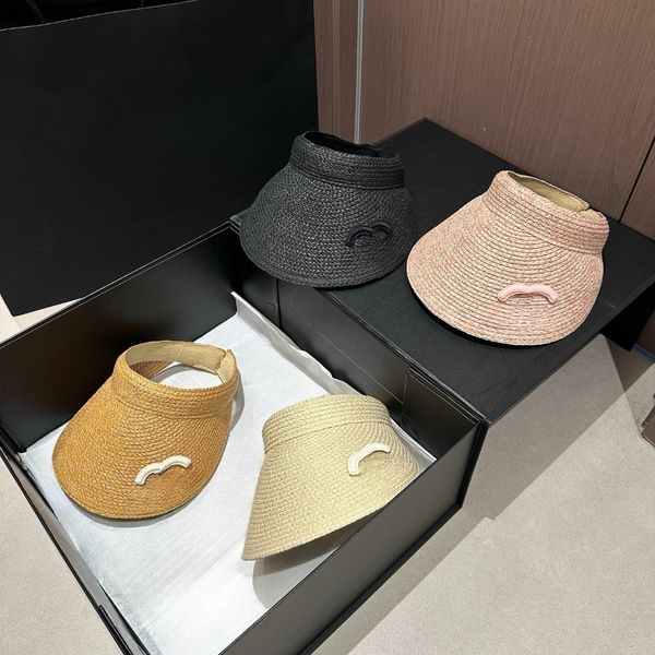 

Women Straw Visor Hat Designer Fashion Straw Sun Visors Hat Empty Top Woman Outdoor Visor Adjustable Casual Luxury Beach Sunhat Baseball Sport Hats Summer, Ivory