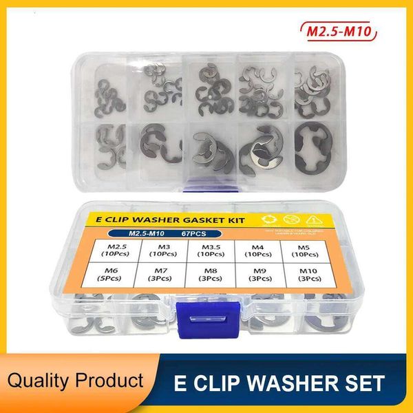 304 Stainless Steel Washer Assortment Kit, 67PCS M2.5-M10 Ring Washers, Metal Snap Clips and Circular E-Clip Tool Set