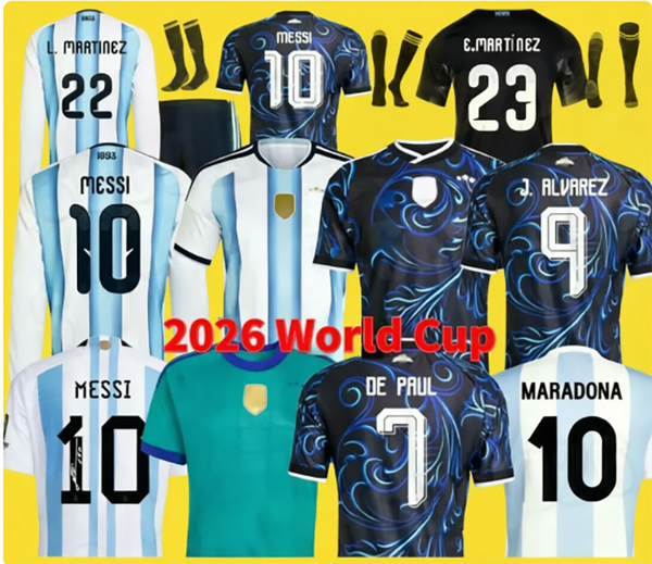 

Argentinas Jerseys 2026 World Cup Messi Soccer Jersey Long Sleeves 26 27 GARNACHO DE PAUL Maillot Retro Football Shirts Top Kit Kids Goalkeeper, Grey