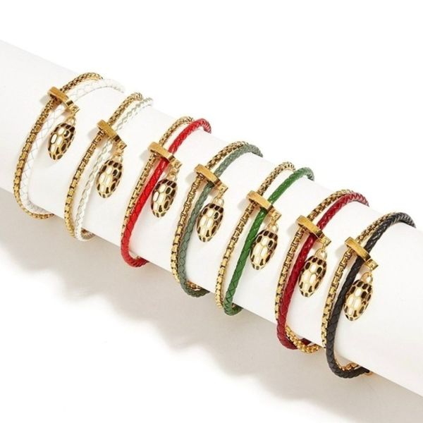 

Braided Bracelet for Men and Women Luxury Snake Head Design Double Layer Cowhide Bangle High Quality Leather Bracelet Stainless Steel Multiple Styles