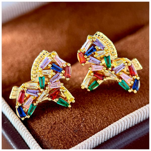 

Designer Earrings Designer Earrings Women Colorful Zircon Pony Earrings Irregular Trapezoid Zircon Studs Luxury Jewlery Designer for Women Elegant Gift