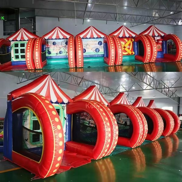 With blower Outdoor Activities 4 in 1 inflatable carnival games,2026 newest soccer dart knock down carnival game combos for party