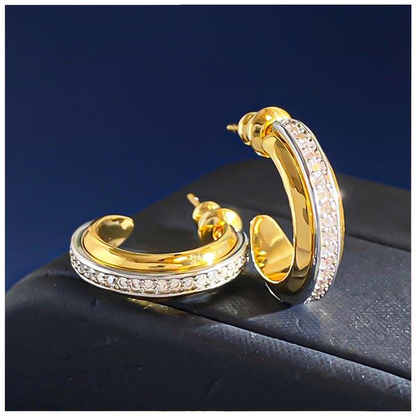 

Designer Earrings Designer Earrings Women Two Tone C Shape Silver Pave Geometric Earrings Fashion Statement Hoop Earrings Luxury Jewlery Designer for Women
