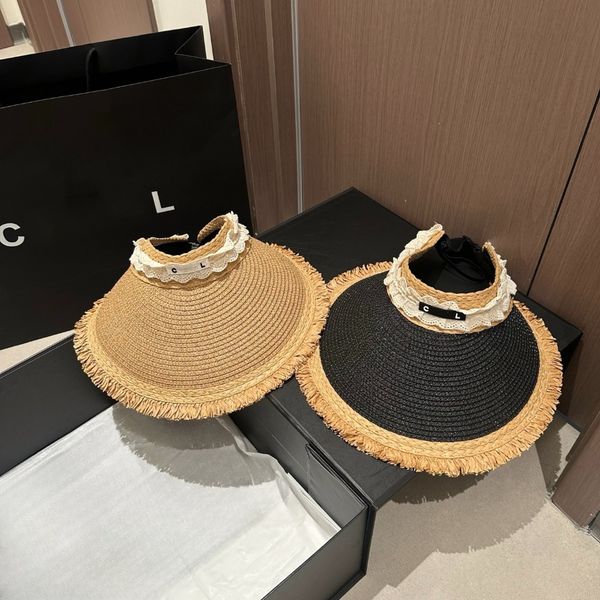 

Hats Designers Women Designer Beach Hat Summer Empty Top Sun Visor Straw Hat Caps Outdoor Adjustable Casual Luxury Beach Sunhat, Beige