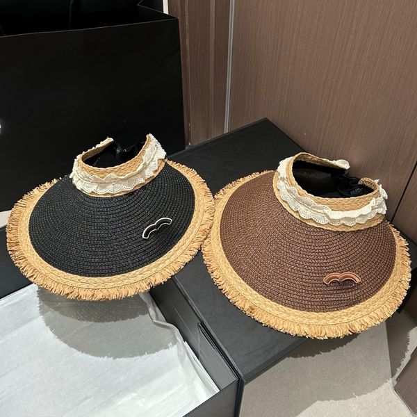 

Designer Beach Hat Summer Empty Top Sun Visor Straw Hat Caps Women Outdoor Adjustable Casual Luxury Beach Sunhat, Black