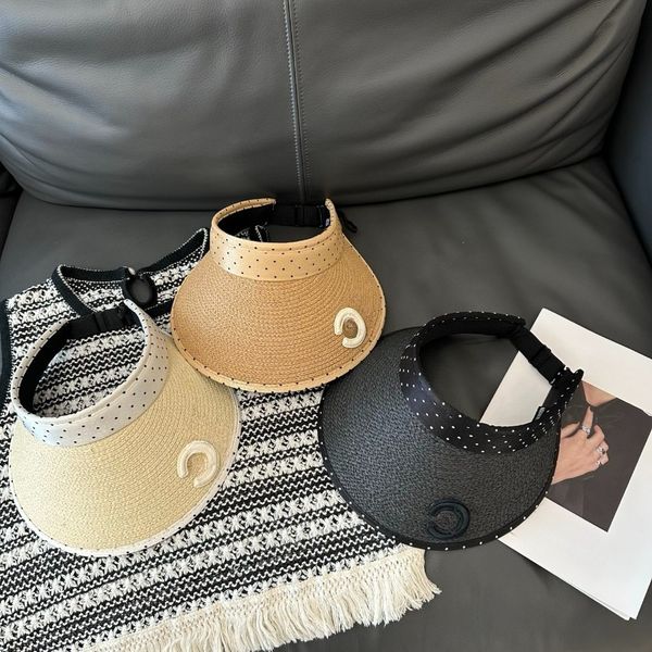 

Luxury Beach Sunhat Empty Top Sun Visor Straw Hat Designer Hat Womens Hats Casquette Luxe Designers Beach Hat Summer Caps Outdoor Adjustable Casual, Beige