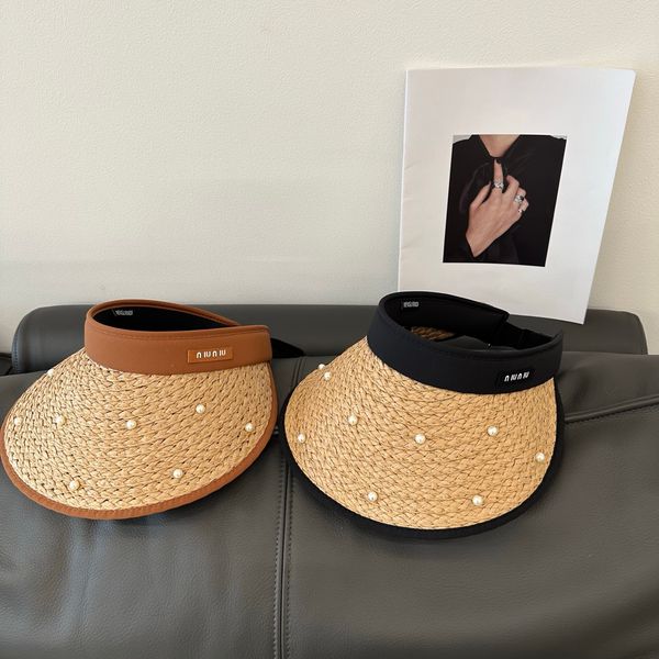 

Designers Beach Hat Caps Pearl Casquette Luxe Luxury Beach Sunhat Multicolor Empty Top Sun Visor Straw Hat Designer Hat Womens Hats Outdoor Adjustable Casual, Brown