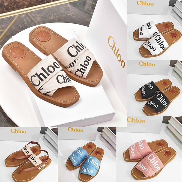 

Luxury Sandals Flat Slides Designer Canvas Slippers Womens sandal sandale shoes casual bottom summer flat flip flops women Cloth woven cloth emblematic equestrian, Color 12