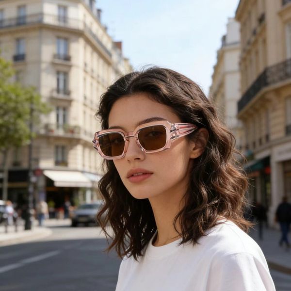 Square-frame stylish cyberpunk personality women's sunglasses, trendy wavy temple hip-hop sunglasses
