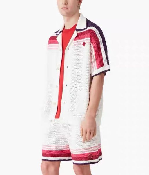 

2026 Casabalnc Summer Five-Point Straight Breathable Thin Knitted Casual Shorts New Trendy Men's Designer Lapel Loose Short-Sleeve Cardigan Knit Sweater Coat Top Set, Camouflage