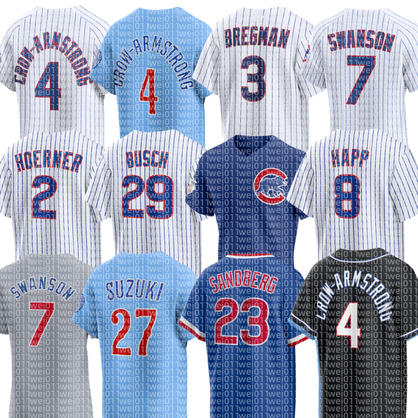 Cubs Baseball Jersey Ryne Sandberg Dansby Swanson Pete Crow-Armstrong Seiya Suzuki Alex Bregman Nico Hoerner Ian Happ Michael Busch Cade Horton Moises Ballesteros