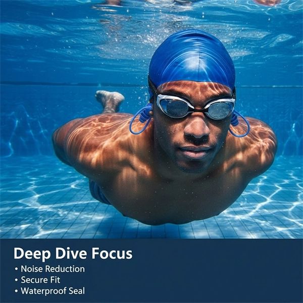 Waterproof Swimming Diving Earplugs Silicone Noise Reduction Ear Plugs with Anti-Loss Rope Attachable To Goggle Sleep Ear Plugs 260112BJ