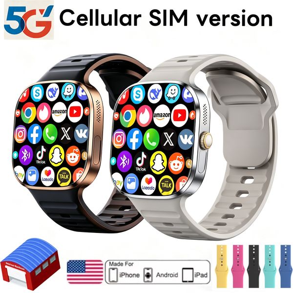 The M99 5G cellular smartwatch supports Bluetooth calling, has a SIM card slot, WhatsApp/TikTok, features health monitoring, and is water-resistant.