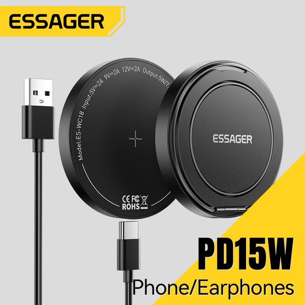 Essager Magnetic 15W Wireless Charger Fast Charging Pad Stand for iPhone 15 14 USB To Typec Phone Chargers Dock Station 260410