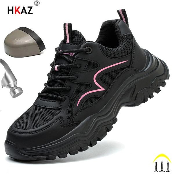 Fashion Women Safety Shoes For Work Safety Boots Breathable Steel Toe Puncture Proof Sport Work Sneakers Slip-resistant 260422BJ