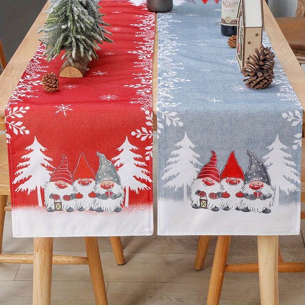 1pc/2pcs Christmas Decorations Cartoon Rudolph Creative Burlap Table Runner Restaurant Holiday Decoration