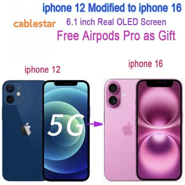 Original Unlocked iphone 12 in 16 Cellphone 17 Pro 4GB RAM 64GB 128GB 256GB 6.1 inch Real OLed Screen Mobilephone with Face ID