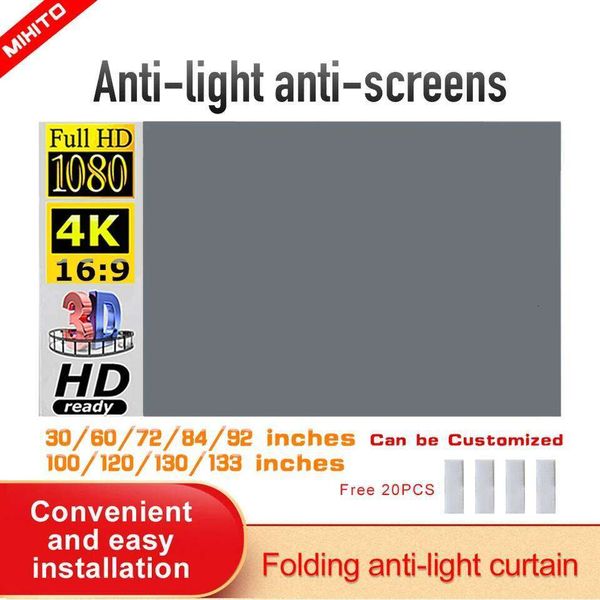MIXITO Projector Screen Simple 16:9 Anti-Light Curtain 30 72 84 92 100 106 120 130 133 Inches Home Outdoor Office Portable 3d HD 26L0424 2026World Cup Football Match