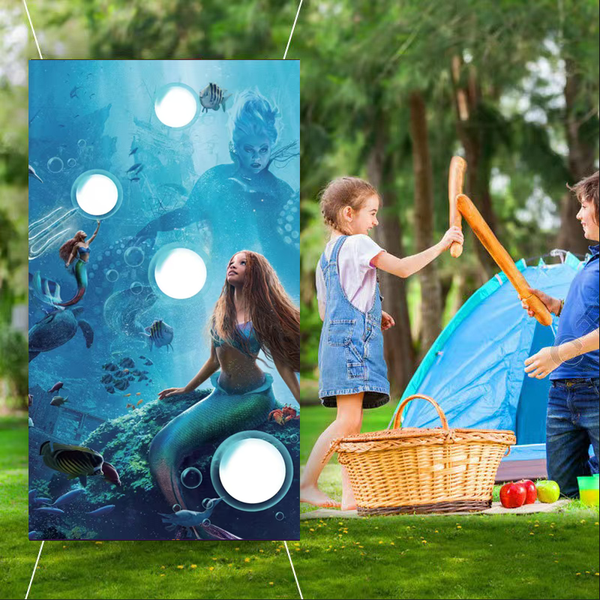 Kids Bean Bag Toss Game Banner - Mermaid Theme, Outdoor Indoor Party Banner