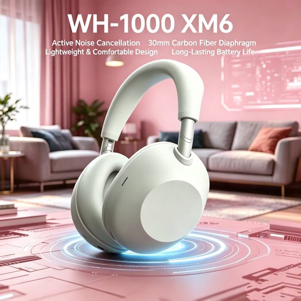 WH-1000XM6 Wireless Noise-Canceling Headphones, Bluetooth Headphones, Over-ear Headphones, with Microphone, 9D Stereo, High-Quality Headphones