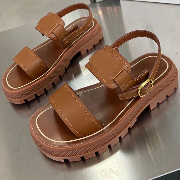 designer sandals women leather insole thick protruding ear rubber outsole fashionable brand shoe upper with logo sandal
