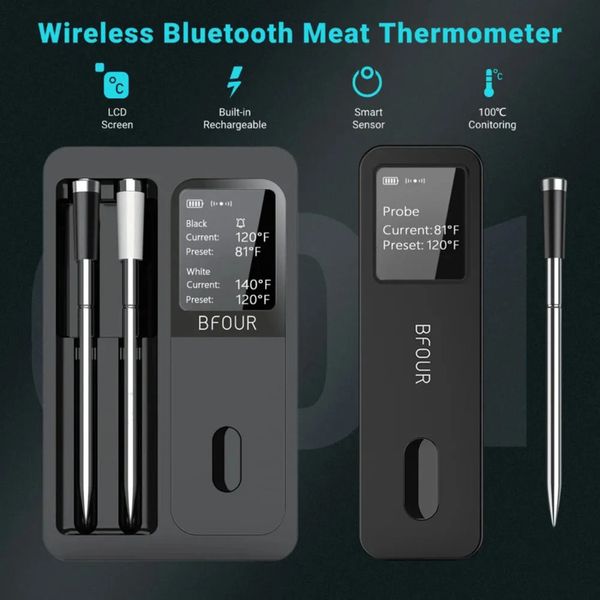 Luxury Designer Decor Wireless Bluetooth Meat Thermometer Ip67 Waterproof Probe With LCD Screen room Booster Rechargeable Used For Smoking A 6 13