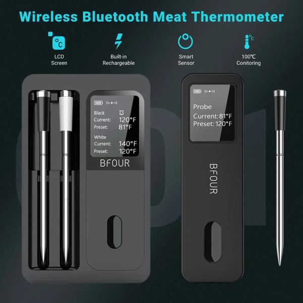 Luxury Designer Decor Wireless Bluetooth Meat Thermometer Ip67 Waterproof Probe With LCD Screen Booster Rechargeable room Used For Smoking A 6 17