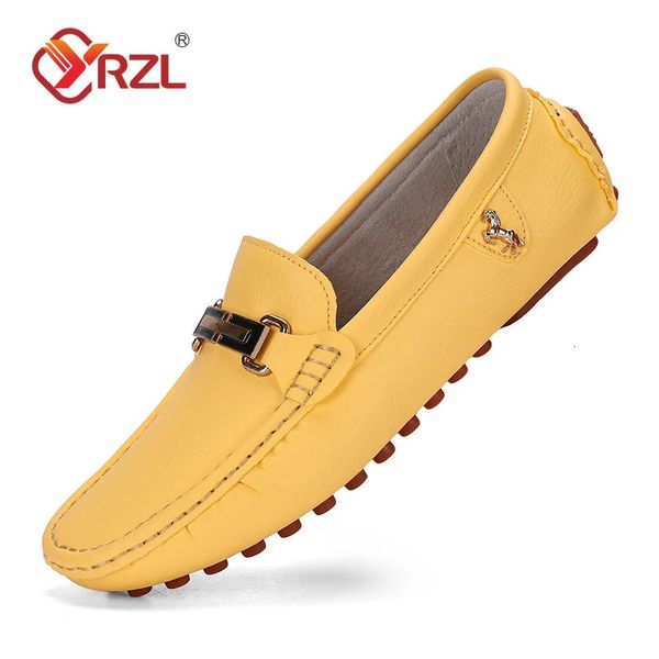 YRZL Shoes Men Handmade PU Leather Loafer Casual Driving Flats Slip-on Shoes Comfy Moccasins White Loafers Shoes for Men 260601