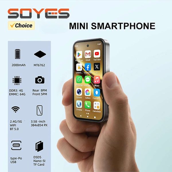 SOYES Mini Smartphone 4Gb RAM 64Gb ROM Android 12.0 Face Unlock 2000Mah 4G LTE Type-C Screen Small Phone