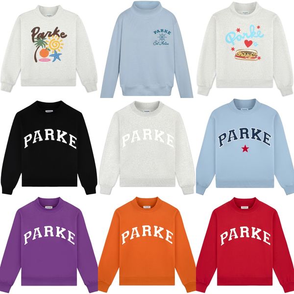 

Parke Classic Mockeck Sweatshirts Embroideried PARKE Inspired Varsity Lettering Hoodies Women 100% Cotton Designer Sweater, Grey+brown