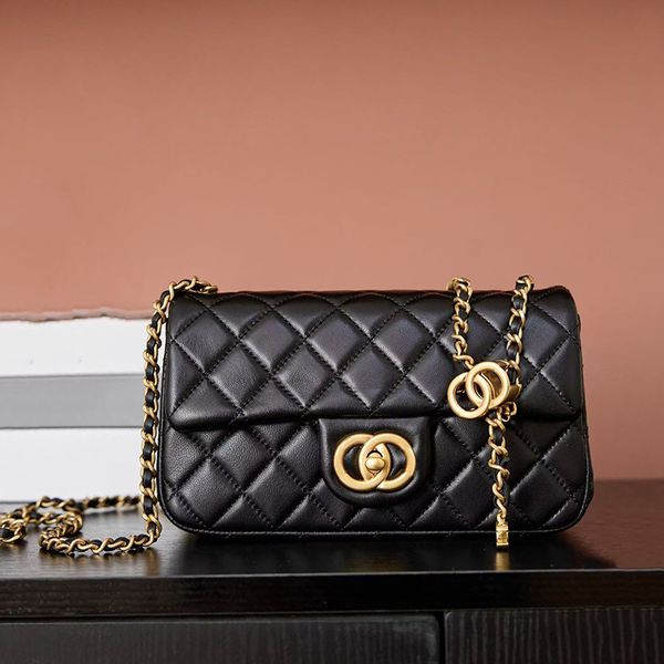 

Designer bag Luxury shoulder bag High-end master quality sheepskin bag Metal letter hand-held double C-button makeup bag Fashionable classic chain crossbody bag, #11-17cm